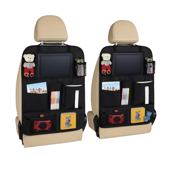 Backseat Car Organizer - 10 Pocket Back Seat Car Organizer; a Versatile Storage Solution for Travel, iPad Holder for Car Backseat for Kids Toys, Snacks - Easy Installation (Black)
