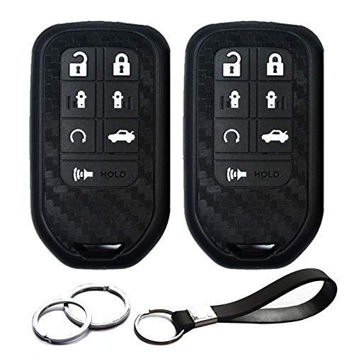 INFIPAR 2pcs Compatible with Honda Odyssey 7 Buttons Smart Carbon Fiber Looks Rubber Silicone Case Cover Protector Keyless Remote Jacket for 2018 2019 Honda Odyssey Elite EXL EX EX-L LX Touring