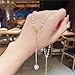 Bow Pearl Lariat Necklace for Women Gold Plated Boho Elegant Simulated Pearl Beaded Chain Bowknot Tassel long Y Drop Necklace for Wedding Bridal Birthday Prom Party Fashion Jewelry Gifts (Gold)