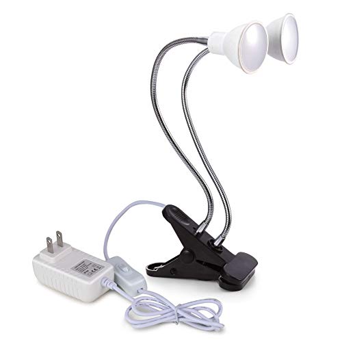 14W LED Grow Light, New Dual Head Desk Clip Lamp Warm White Light with Swivel 360 Degree Adjustable Gooseneck and One Switch, Warmwhite Comfortable Light for Indoor Plants at Home and Office