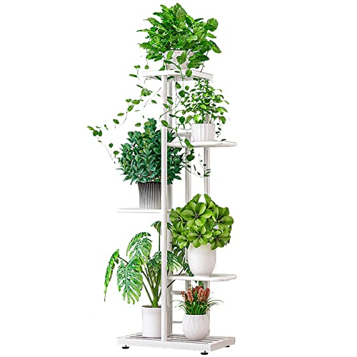 Estante de 5 niveles para plantas de interior, soporte de hierro para macetas, estante de exhibición para 6 plantas en maceta, soporte de decoración de esquina de jardín blanco para sala de estar y