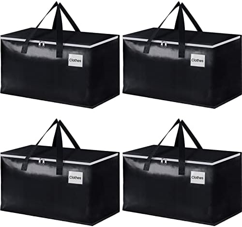 EpicTotes Extra Large Moving Boxes-Moving Bags with Zipper, Carrying Handles and Tag Pocket-Moving Supplies for Space Saving-Totes for Storage - for Moving, Storage, Camping and Travel 93L-4 Pack
