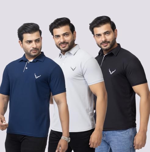 Image of HANABY Men's Summer Polo Solid Half Sleeves Polycotton T-Shirt | Collar Breathable and Comfortable T-Shirt (Pack of 3)