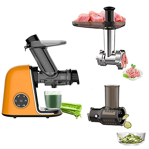 Qisebin Slow Juicer Masticating Juicer Machine, Juicers Whole Fruit & Vegetable with Dual-Stage Quiet Motor & Reverse Function, Cold Press Juicer Creates Fresh Healthy Vegetable, Orange