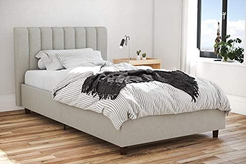 Novogratz Brittany Upholstered Platform Bed Frame, Grey Linen, Twin