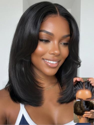 UNICE 7x5 Bye Bye Slip Bob Human Hair Wig Blowout Layered with Curtain Bang