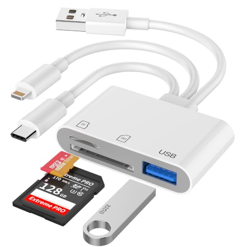 Image of SD Card Reader for iPhone iPad Mac, 3-in-1 USB-C & Lightning & USB-A MicroSD /SD Adapter, Plug & Play Camera Adapter to iPhone, High-Speed Memory Card Reader for Digital Camera Trail Camera,Laptop