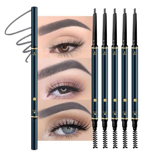 Lápis de sobrancelha cinza para mulheres, triângulo de dupla face, 5 peças, lápis mecânico retrátil de ponta fina, desenha pequenos pelos de sobrancelha, define, preenche sobrancelhas, formas