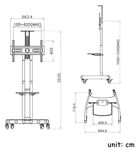Soporte móvil para TV con ruedas y estantes ajustables miniatura 2