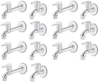 Spazio Stainless Steel Fusion Bib Cock with Long Body Combo Pack Foam Flow Water Taps with Wall Flange (Pack of 7) (Chrome Plated, Brass Disc)
