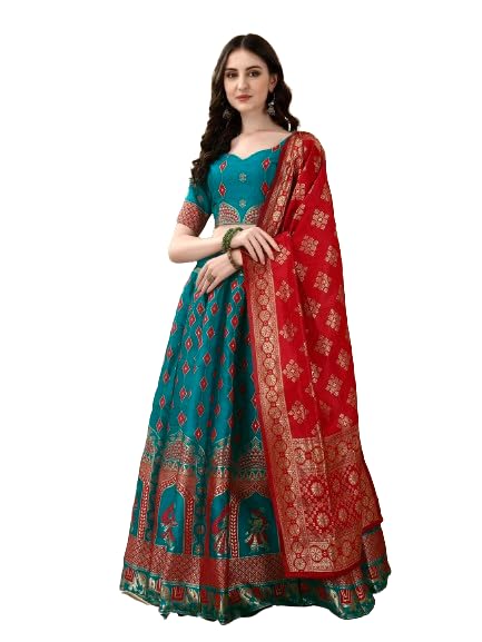 Trendy Indian Style Wedding Banarasi Lehenga Choli For Women Choli with Un Stitched Blouse Dress AK2-D-RAMA-image-10