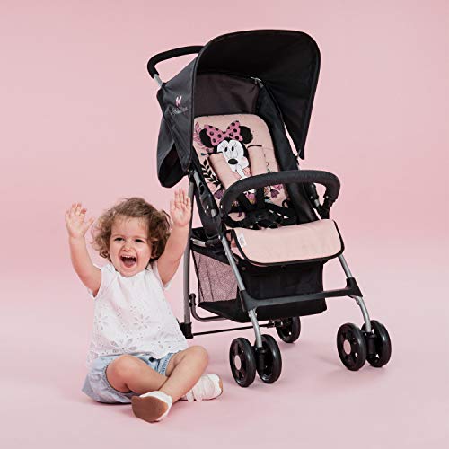 Hauck Poussette Compacte Citadine Sport - Ultra Légère Seulement 5,9 kg, Pliable et Inclinable, Jusqu'à 15 kg, Capote Pare-Soleil, Grand Panier, Minnie Noir Rose