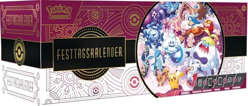 Pokémon Sammelkartenspiel Adventskalender 2025 Festtagskalender mit 25 Überraschungen (Holo-Karten, Boosterpacks, Funpacks, Münzen, Stickerbögen) und BB-Toy-Trades Toploader