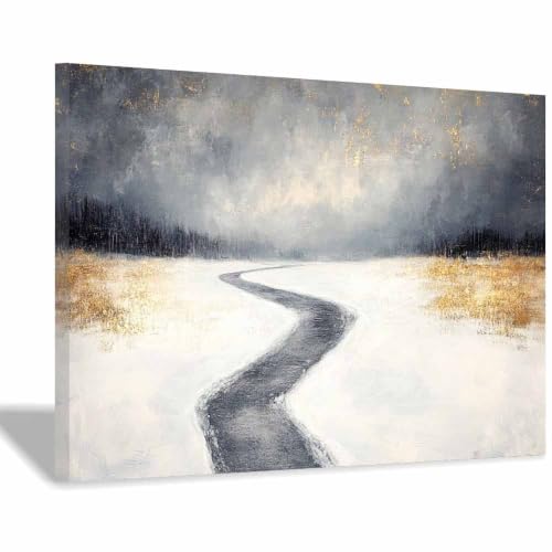 Oeuvre d'art paysage abstrait mur art decoration montagnarde haut de gamme grise encadree