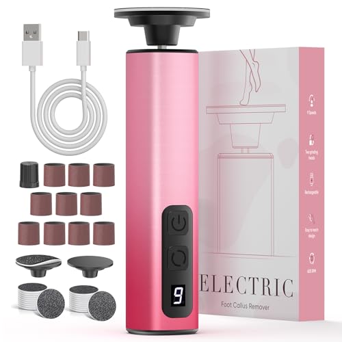 2 in 1 Electric Foot Callus Remover, 9 Adjustable Speeds Foot Scrubber USB Rechargeable Pedicure Tools for Feet, Dry Dead Skin Scraper Foot Grinder with 80/120 Grit Sandpaper Discs Rollers for Women