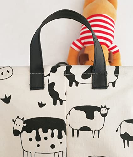 Image of Kid Clothes Storage Basket Gift Shelf Basket Toy Storage Bin, Nursery Basket Organizer Box for Children With Handles for Room Deco (Cow)