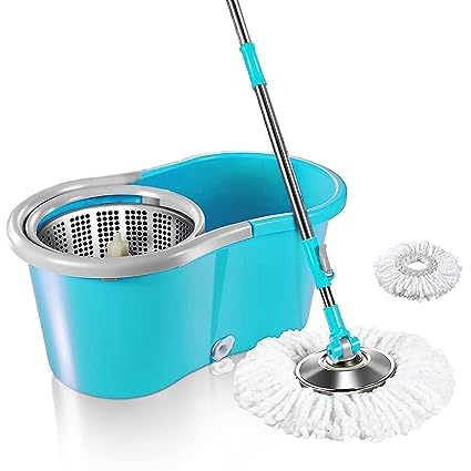MLTC Quick Spin Mop,Easy Wheels & Big Bucket with 2 Microfiber Refills, Floor Cleaning Mop with Bucket, pocha for Floor Cleaning, Mopping Set Different Mode. (Blue)