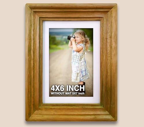 Image of 4 x 6 inch Wooden Photo Frame with Mat, Orange Photo Frame 4 x 6 inch with Mat or 5 x 7 inch without Mat for Wall Decoration, Gallery Walls, Best Wooden Photo Frames for Posters and Photos