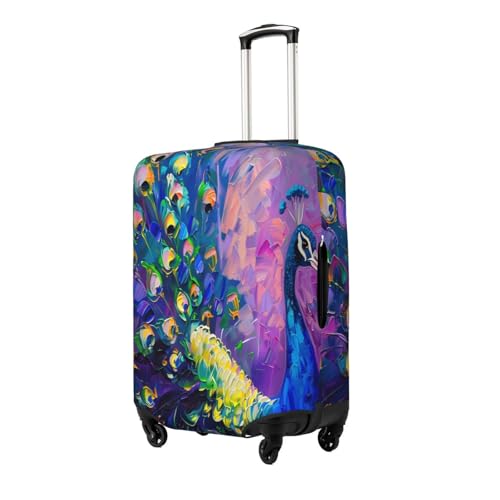 Oil Painted Animal Peacock Feather Travel Luggage Cover Elastic Suitcase Covers Washable Anti Scratch Luggage Dust Covers Protector, Fits 25-28 inch Luggage, L2