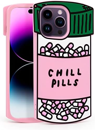 MEGANTREE for Cute iPhone 14 Pro Max Case, Chill Pills 3D Cartoon Funny Capsule Bottle Pattern Case, Soft Silicone Shockproof Full Protection Cases Cover Skin for Kids Girls Women Children