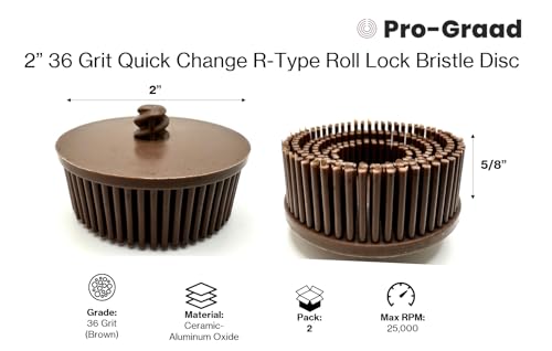 Image of 2 Pack 2 inch 36 Grit Brown R-Type Bristle Disc | Ceramic-Aluminum Oxide Abrasive Bristle Disc with Quick Change Roll Lock | Pack of 2 | Brown
