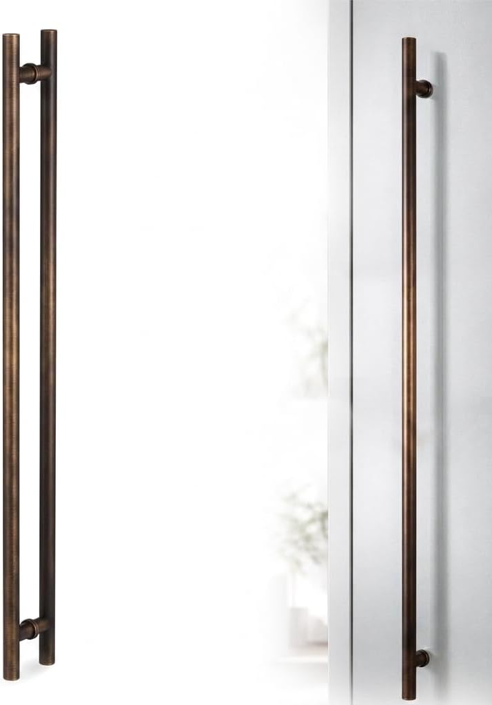 Modern Contemporary Long Stainless Steel Push Pull Door Handle for Home Entrance Glass Shower Wooden Barn & Office Store Shop Doors - Elite Model - Round (Bronze, 60 inch)