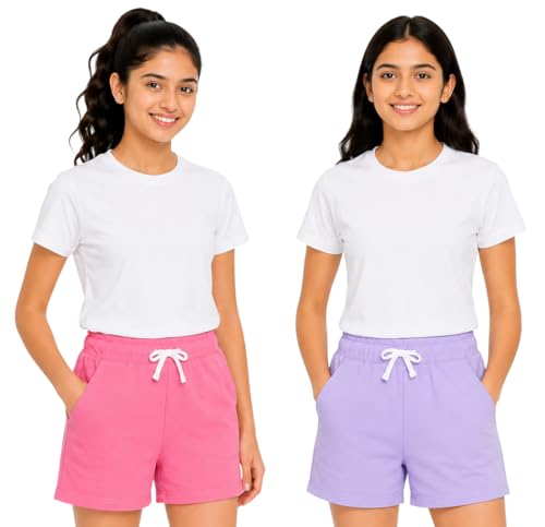 Image of Cloth Theory Premium Cotton Shorts for Girls - Regular Fit Pocket Shorts for Girls Pack of 2