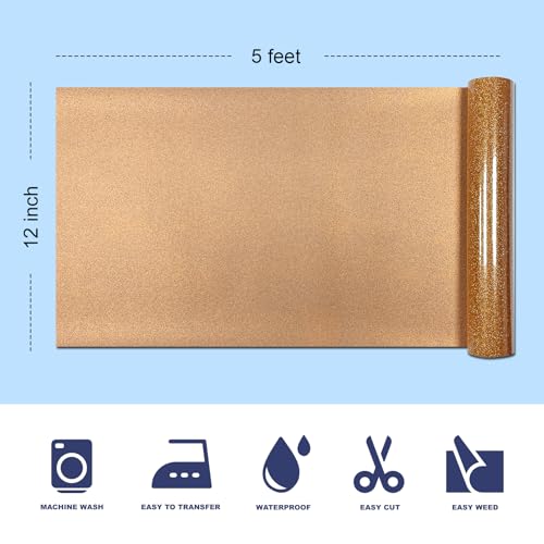 Image of Yiwloer Coffee Orange Glitter HTV Heat Transfer Vinyl, 12 inch x 5ft lron on Vinyl, for T-Shirt Ironing, Vinyl HTV Easy to Cut and Weed, The Best Choice for DIY Creativity.