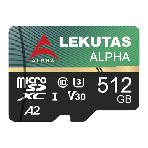 LEKUTAS 512GB Micro SD Card, microSDXC UHS-I Flash Memory Card TF Card, High Read Speed 120MB/s, C10, U3, A2, V30, for Full HD, 4K UHD Video Recording