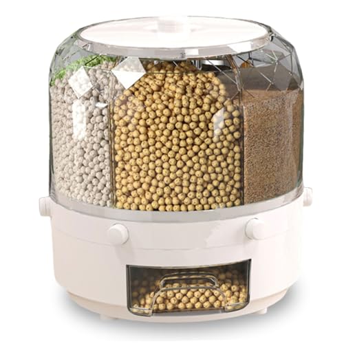 Licsaliwe Dispensador de cereales giratorio de 360° para cocina, contenedor de almacenamiento de granos blancos para granos pequeños, frijoles y arroz, dispensador de alimentos redondo