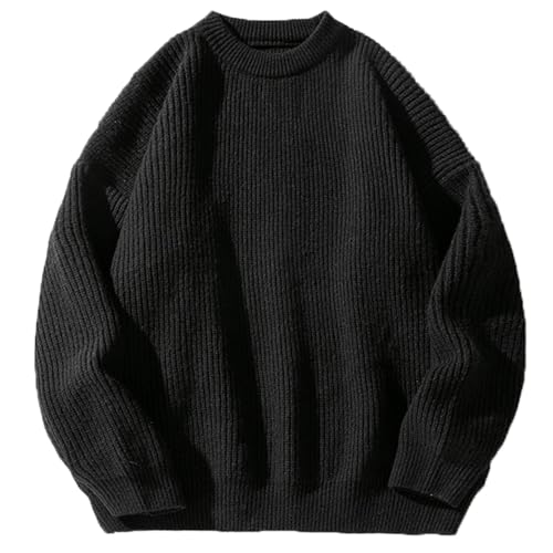 Men's Knitted Sweaters Loose Fit Waffle Texture Pullover Casual Polo Crewneck Sweater