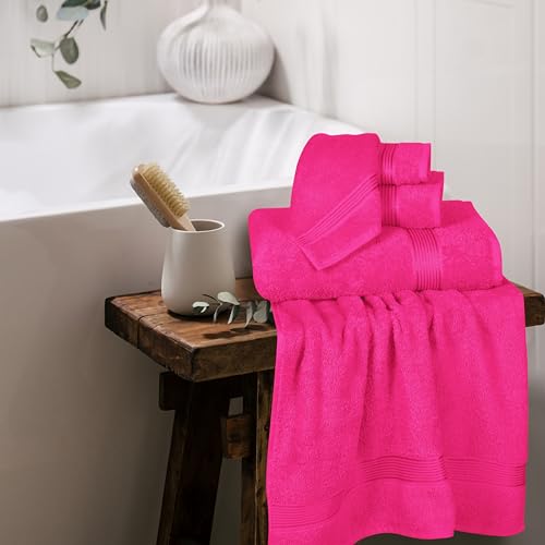 Belizzi Home Ultra Soft 6 Pack Cotton Towel Set, Contains 2 Bath Towels 28x55 inch, 2 Hand Towels 16x24 inch & 2 Wash Coths 12x12 inch, Ideal Everyday use, Compact & Lightweight - Hot Pink - Thumbnail 4