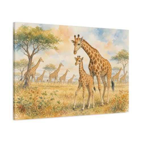 Toile girafe aquarelle 90x60cm pour habiller un grand mur vide