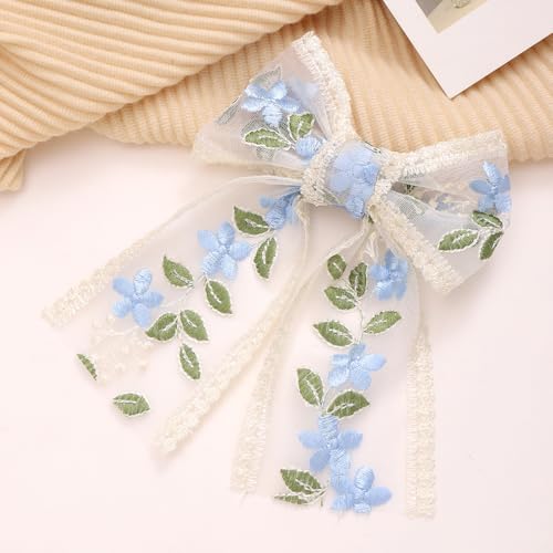 Set de 5 Lazos de Encaje con Flores Bordadas - Broches y Pinzas con Cintas Largas para Mujer miniatura 6