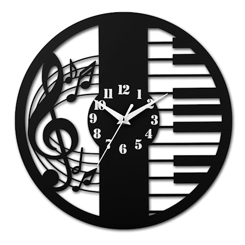CIGERA 12 Inch Music Wall Clocks with Musical Note and Piano Key Dial, Silent Clock Movement and Battery Operated, Great Decor and Nice Gifts for Music Lovers
