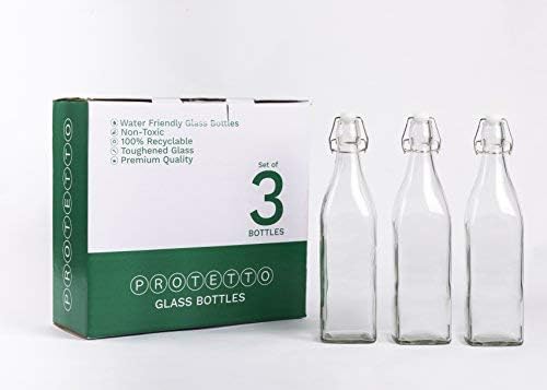Glass Bottle With Swing Top Cap, 1L, Set of 3, White