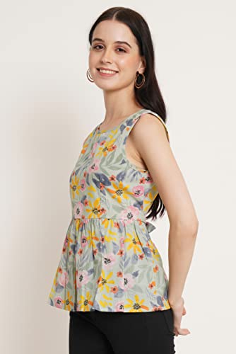 Image of COTLAND Fashions Jaipuri Cotton Sleeveless Printed Peplum Top for Women