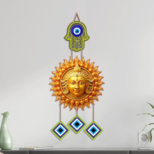Image of Artvibes Sun Face Evil Eye Wall Hanging for Home Entrance Door Decor | Nazar Battu Protection Hanging for Living Room Bedroom Office | Vastu Positive Energy Good Luck Decorative Gift (WH 85125N)