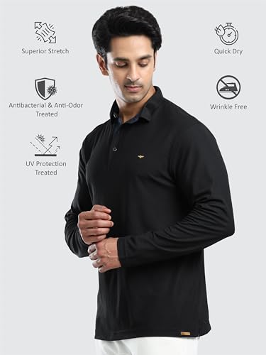Image of STELLERS Men's Full Sleeve Polo T-Shirt | Feather Touch Feel | Odour Resistant | Wrinkle Free | Quick Dry | Stretchable | Lightweight | Anti-Static | UV Resistance | Anti-Microbial