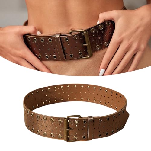 Double Hole Studded Leather Belt,Jeans Waistband Hiphop Styles Waist Belt For Men And Women2