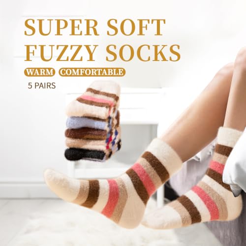 Image of ICEIVY 5 Pair Comfy Fuzzy Warm Winter Cozy Socks Birthday Gifts for Women