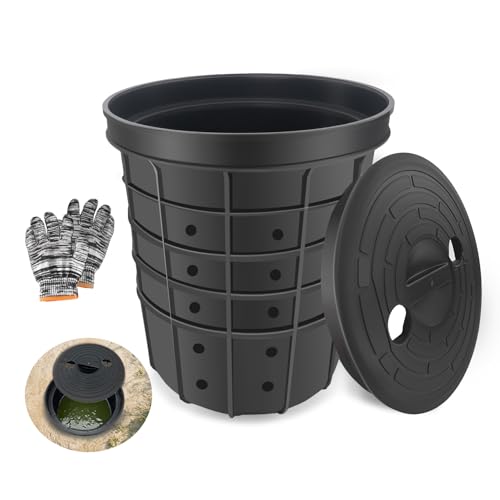 Perforated Sump Pump Basin with Lid, 13 X 11.4 X 15 Inch Heavy-Duty Perforated Sump Pump Bucket with 40 Drainage Holes, Suitable for Yard, Crawl Space, Patio, and Driveway Drainage
