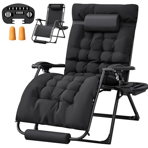 Homall Oversized Zero Gravity Chair, 32In Recliner Lounge Chair with Removable Soft Cushion and Cup Holder, Adjustable Anti Gravity Chair Folding Patio Chairs Padded for Indoor and Outdoor (Black)