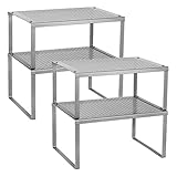 MOOACE Kitchen Cabinet Organizers - Set of 4, Stackable Expandable Kitchen Shelf Spice Rack Organizer, Silver