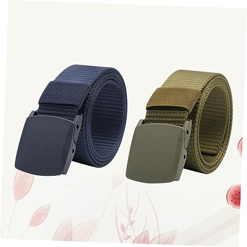 NOLITOY 2 Pcs Canvas Waist Belt Adjustable Outdoor Training Belt Plastic Buckle for Men Lightweight Casual Webbing in Green and Dark Blue for Hiking and Exploration2
