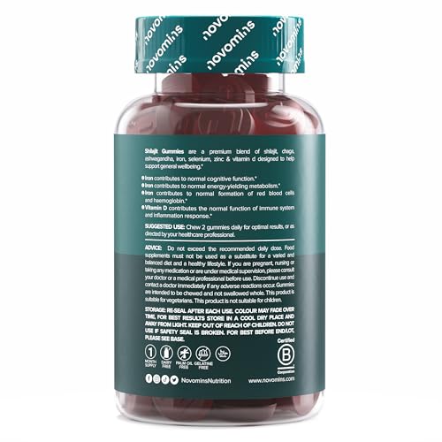 Shilajit Gommose – 2000Mg Di Himalayane Shilajit Ad Alta Concentrazione Con Ashwagandha, Chaga, Zinco, Ferro, Selenio E Vitamina D – Supporto Per Energia, Cervello E Sistema I - Novomins - 2