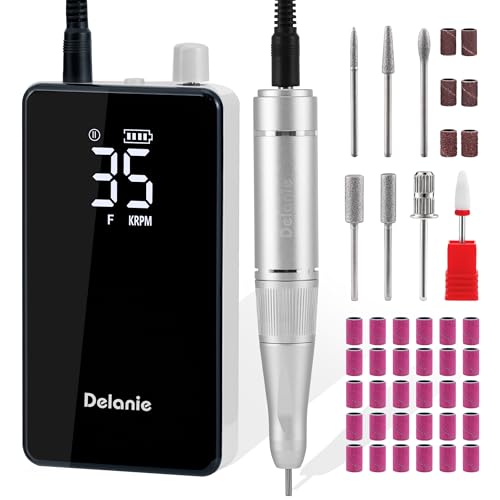 Delanie Ponceuse pour Ongles Professionnelle 35000 Tours, Lime à Ongles Électrique sans Fil Rechargeable avec Pause Bonton pour Manucure Pédicure