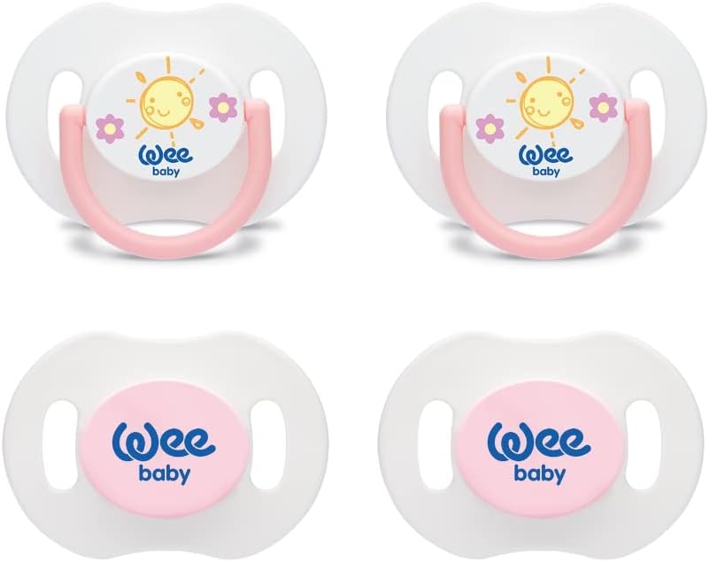 Wee Baby (4-Pack) Chupones Día y Noche | Chupón que brilla en la oscuridad con punta ortodóntica para dientes sanos | Chupones para recién nacidos con y sin asa para evitar molestias | Chupón sin BPA