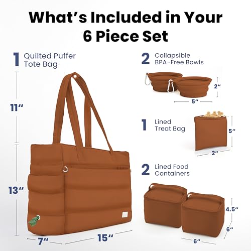 Image of Rubyloo Puffer Dog Travel Bag for Dog Moms, Diaper Bag with Travel Bowls