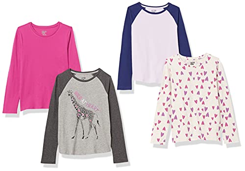 Amazon Essentials Girls' Long-Sleeved T-Shirt Tops (Previously Spotted Zebra), Pack of 4, Hearts/Wild at Heart Print, 3 Years